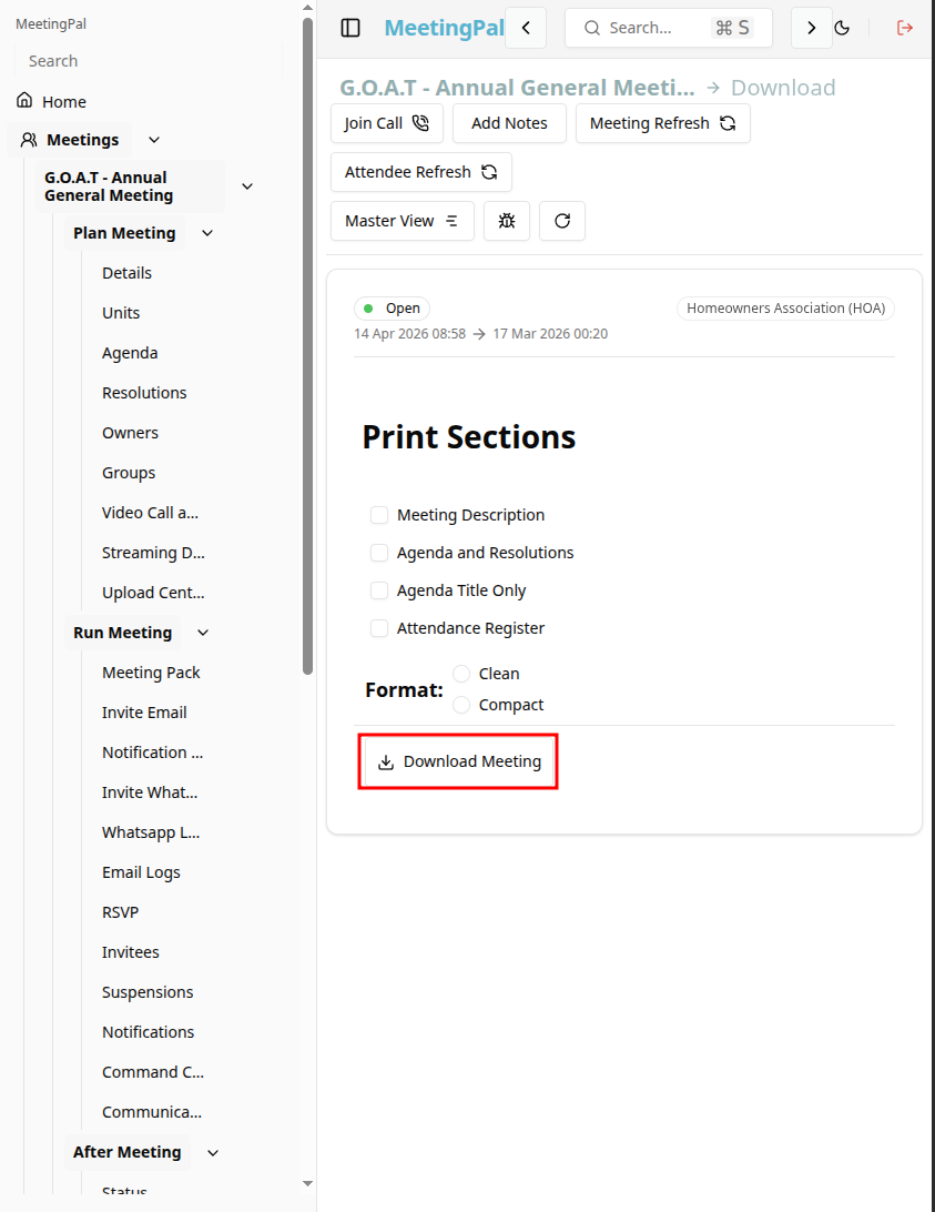 Please ensure you have a stable internet connection. If you do, consider downloading a new manual from admin.meetingpal.app