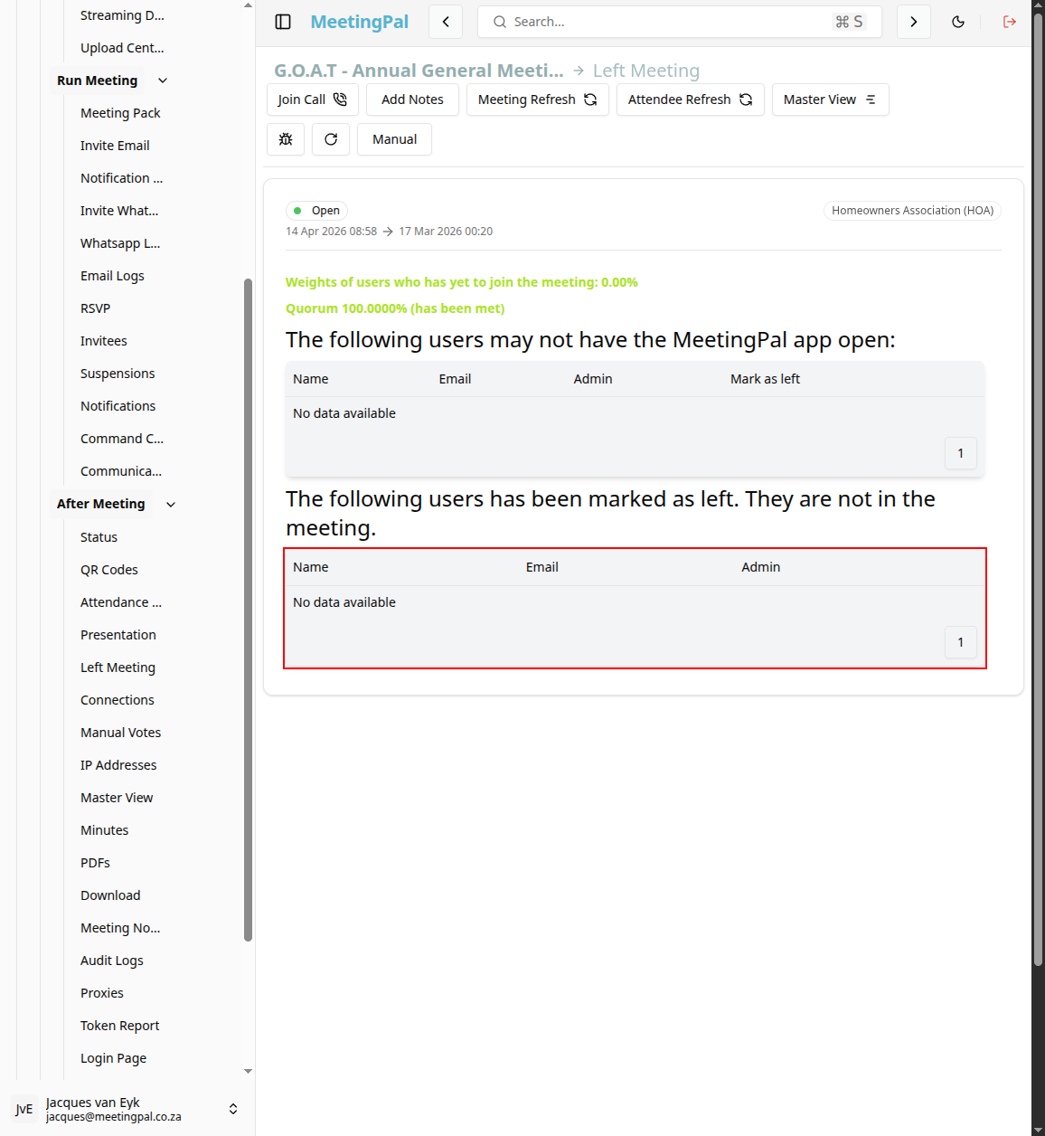Please ensure you have a stable internet connection. If you do, consider downloading a new manual from admin.meetingpal.app