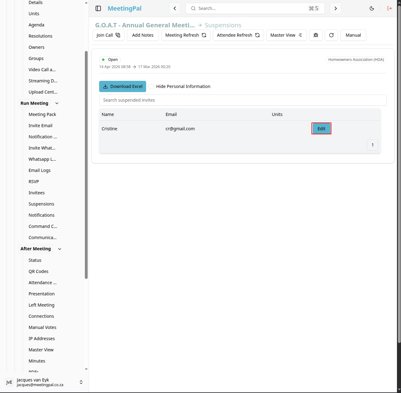 Please ensure you have a stable internet connection. If you do, consider downloading a new manual from admin.meetingpal.app