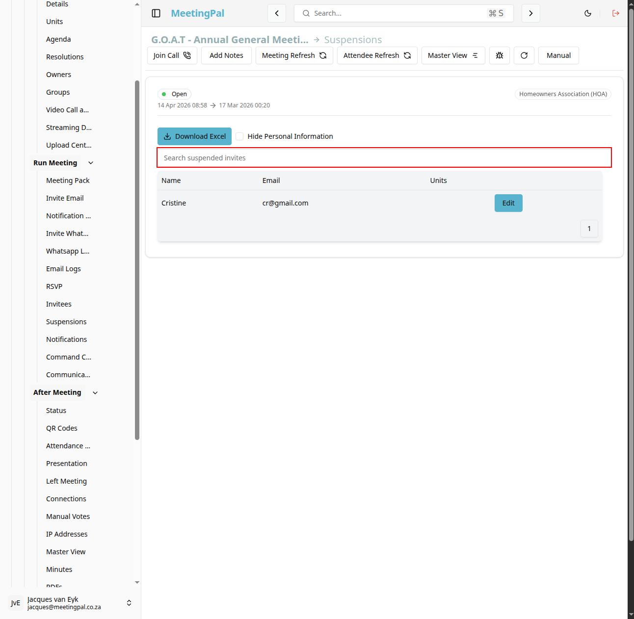 Please ensure you have a stable internet connection. If you do, consider downloading a new manual from admin.meetingpal.app