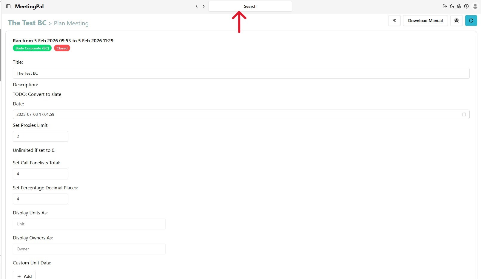 Please ensure you have a stable internet connection. If you do, consider downloading a new manual from admin.meetingpal.app